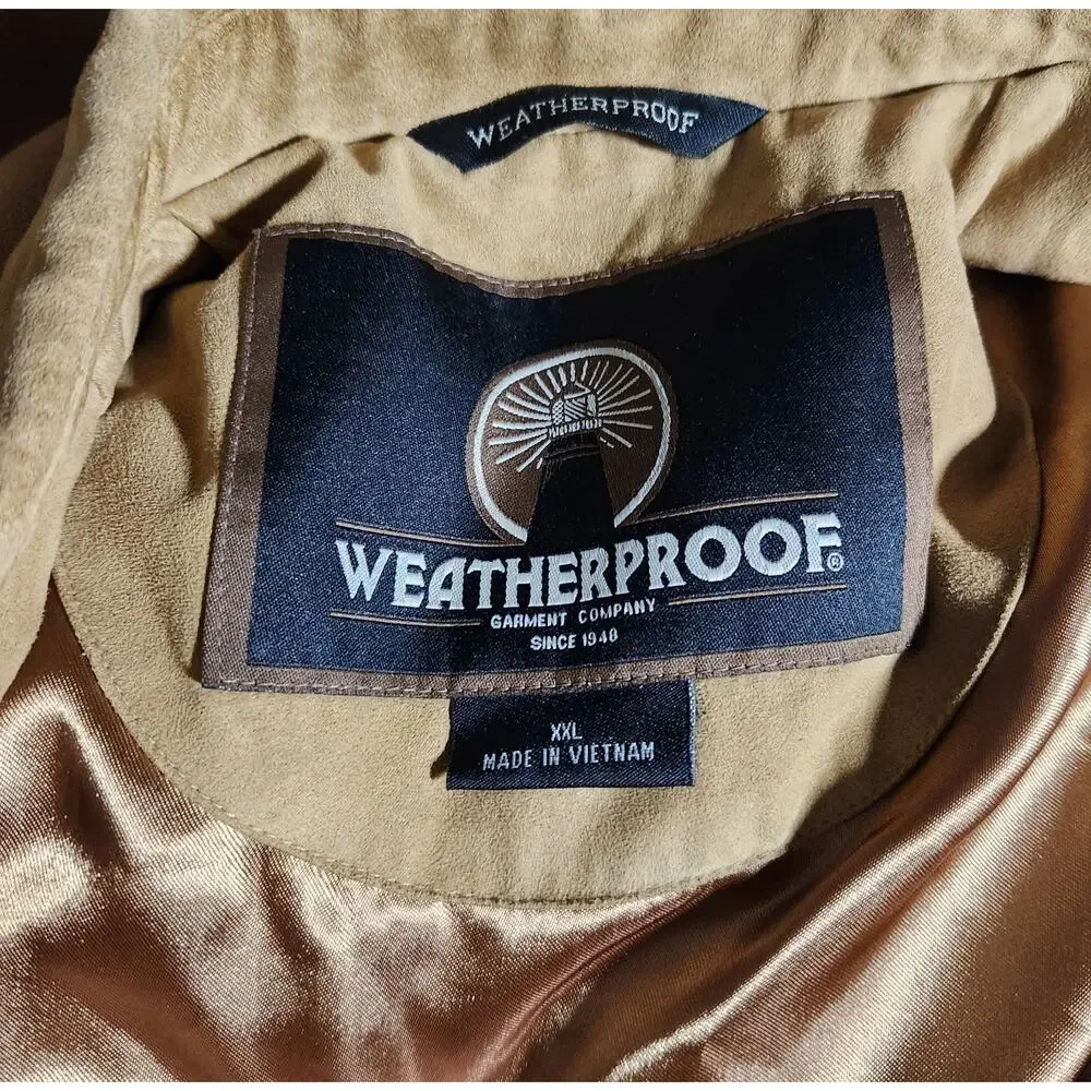 Weatherproof Tan Beige Faux Suede Biltmore Embroidered Bomber Jacket Men's XXL